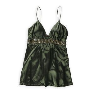 Left on Houston Womens Embellished Baby Doll Blouse, Green, M, DM